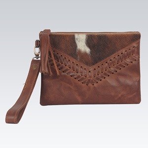 Bolso de mano Vintage de cuero encerado para mujer, Cartera de piel auténtica de vaca, a la moda, estilo occidental - Product Image 1
