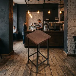 Modern Wooden Bar <b>Stool</b> With Metal Frame Industrial Design Stable Base For Home Bar Furniture - Product Image 2