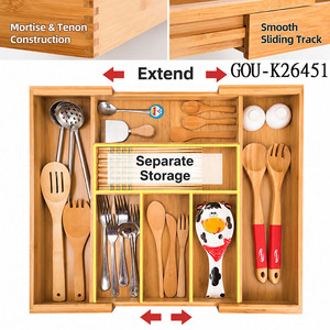 Expandable Bamboo Cutlery <b>Drawer</b> Organizer Rectangular Wood <b>Storage</b> Tray - Product Image 3