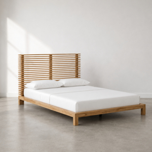 Cama Redonda Moderna de Estilo Mid-Century con Marco de Teca Sólida Tallada a Mano, Tamaño King, Juego de Muebles de Dormitorio Tapizados de Lujo - Product Image 1
