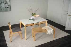 Modern High Pressure <b>Laminated</b> Marble Top 4/6 Seaters Extendable Dining Table and Sturdy Solid Wood Legs for Home - Product Image 6