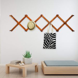 Handcrafted Expandable Wooden Accordion Wall Coat Rack Foldable Wall Mounted Clothes Hat Bag Hook Organizer <b>Rustic</b> Home Entryway - Product Image 4