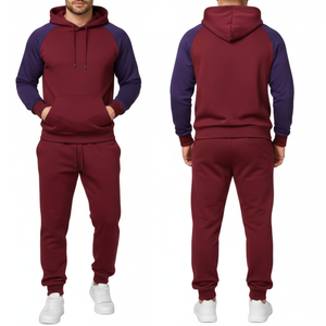 Premium Maroon and <b>Purple</b> <b>Mens</b> Tracksuit | Raglan Sleeve Hoodie Set | Custom two Piece Joggers <b>suit</b> - Product Image 3