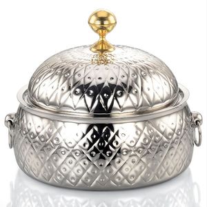Casserole isotherme de luxe en acier inoxydable avec couvercle en dôme gaufré – Chauffe-plat haut de gamme pour hôtels et banquets - Product Image 1