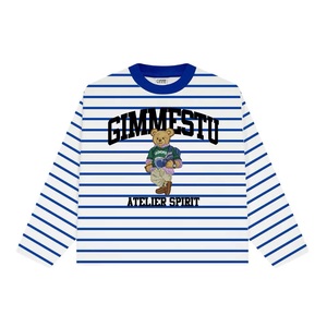 Hot 2026 Unisex 100% Cotton Knitted Front <b>Logo</b> Striped Long Sleeve T-Shirt Cute Graphic Print Casual - Product Image 2