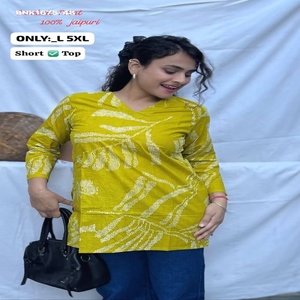 New Arrival Cambric Cotton with Printed Design Hip-Length Tunic/Long <b>Top</b>/Short Kurta Collection <b>Indian</b> Exporter Woman Fashion - Product Image 1