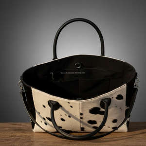 Bolso Tote de Cuero Genuino Premium con Pelo y Bordado, Cierre de Cremallera, Bolso de Mano de Piel de Vacuno para Mujer, Venta al por Mayor LHTB-0011 - Product Image 5