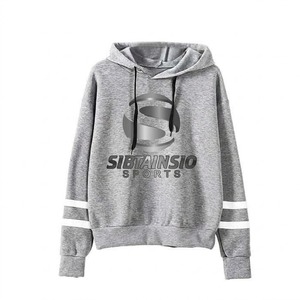 Custom Fleece <b>Hoodie</b> <b>Mens</b> <b>Grey</b> Striped Sleeve Oversized Pullover Sweatshirt <b>Plain</b> Blank Streetwear Heavyweight Hoodies Wholesale - Product Image 1