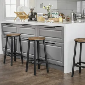 Repose-pieds rond rustique personnalisé minimaliste <span class=keywords><strong>tabouret</strong></span> <span class=keywords><strong>de</strong></span> <span class=keywords><strong>bar</strong></span> en bois sans dossier avec cadre en métal - Product Image 4