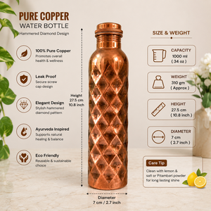Pure <b>Copper</b> Water <b>Bottle</b> Diamond Design Leakproof Reusable <b>Drinking</b> <b>Bottle</b> Ayurvedic Metal Drinkware for Wholesale Bulk Supplier - Product Image 5
