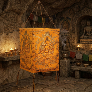 Samyak <b>Handmade</b> Embossed Tibetan Buddhist Rice <b>Paper</b> Rectangular Chenrezig Pattern Hanging Lamp Shade for Home Decoration - Product Image 3