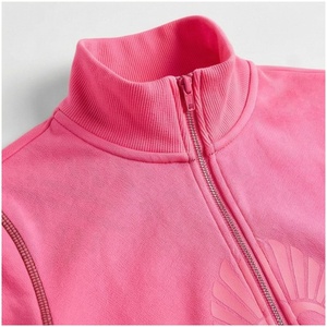 Women <b>Pink</b> Full Sleeve Tracksuit Set Solid Color Zipper Front Casual Jogger Pants and <b>Crop</b> Jacket Spring Wear - Product Image 4