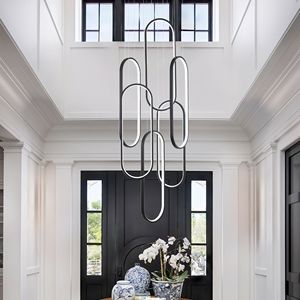 Lampadario Moderno a LED ad Anello, 3 Colori Dimmerabili, Nero, Contemporaneo, 157 Pollici di Altezza, Lampada a Sospensione per Soffitti Alti - Product Image 4
