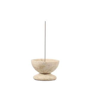 Natural marble pedestal incense holder bowl handcrafted stone agarbatti stand elevated base aroma holder <b>decorative</b> tabletop new - Product Image 1