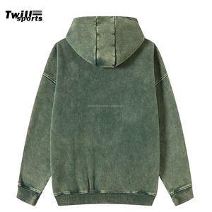 Sudadera con capucha y cremallera Twill Sports, verde lavado, de algodón polar, personalizada, con lavado ácido vintage para hombre, invierno 2026 - Product Image 2