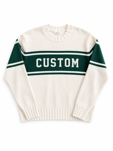 Custom Solid Casual Women Turtleneck Woven Winter Full Sleeve White Green Stripe 100% Cotton <b>Sweater</b> - Product Image 1