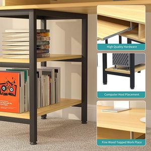 Scrivania per Studio e Computer Mecor 47'' con Vassoio Tastiera/Scaffali, Postazione di Lavoro per PC e Laptop in MDF per Casa, Ufficio e Hotel - Product Image 5