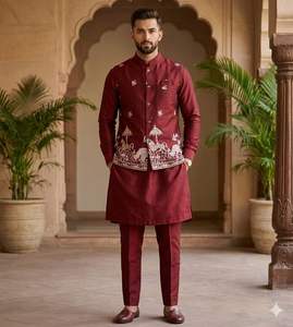 Kurta Pyjama en Soie Premium pour Homme avec Koti Brodé (Veste Nehru) – Vêtements Ethniques de Créateur pour Mariages et Cérémonies - Product Image 3