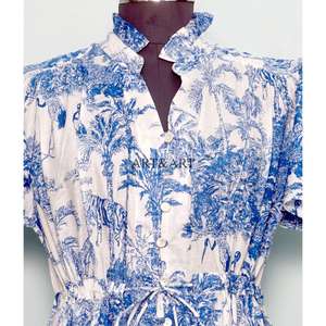 Nuevo Vestido Moderno Estilo Boho Indio con Estampado Floral, de Algodón Tejido, Corte en A, Cuello en V, Manga Corta, con Botones, Transpirable, para Oficina, Fiesta, Mini - Product Image 4