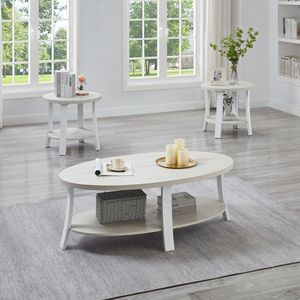 Set di tavolini da caffè contemporanei Anze a 3 pezzi con ripiano ovale in legno - Product Image 1