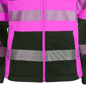 High Visibility Safety <b>Jacket</b> Class 2 Waterproof <b>Reflective</b> Pink Black Workwear with Front Zipper Outerwear Safety <b>Jacket</b> - Product Image 3