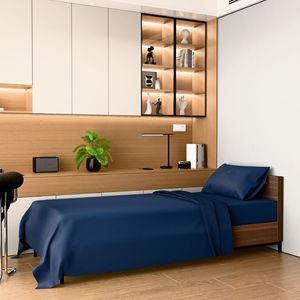 Set di Lenzuola per Letto Singolo 3 Pezzi Blu Navy in Microfibra Spazzolata Resistente alle Restringimenti e allo Sbiadimento Facile da Pulire e Manutenere - Product Image 3