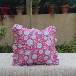 Vintage Floral Cotton Raffle Cushion Covers Bohemian <b>Throw</b> <b>Pillows</b> Handprinted Boho Trim Sofa Bed <b>Pillow</b> Cover Indian Cushion - Product Image 1