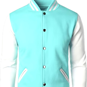 Light Blue Varsity <b>Jacket</b> With <b>White</b> Sleeves Regular Fit Button Closure <b>Men's</b> Casual Autumn Wear - Product Image 6