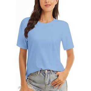 Camiseta de Manga Corta con Cuello Redondo para Mujer, Color Amarillo Sólido, Estilo Casual Holgado, Primavera Verano, Tejido de Algodón Jersey - Product Image 5