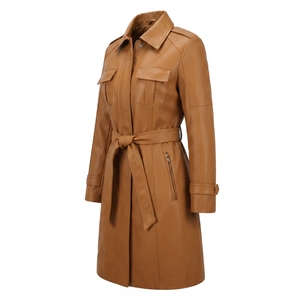 Veste en cuir PU pour femme, coupe courte et ajustée, ceinturée, style britannique, décontractée, printemps, automne, hiver, vente en gros, OEM - Product Image 3