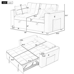 Divano Letto Multifunzionale 4-in-1 da 147 cm con Portabicchieri e Porta USB per Soggiorno o Appartamenti - Product Image 2