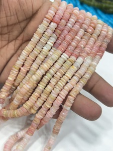 Perles de pierres précieuses de haute qualité pour la fabrication de bijoux, 17 pouces, opale rose naturelle ombrée, forme Heishi lisse, taille 6-7 mm - Product Image 2