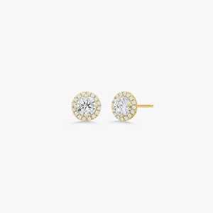 Lab Grown Diamond Stud <b>Earring</b> Halo Set Solitaire Push <b>Back</b> Minimalist Luxury Everyday Wear Fine Jewelry 10K 14K 18K Solid Gold - Product Image 1