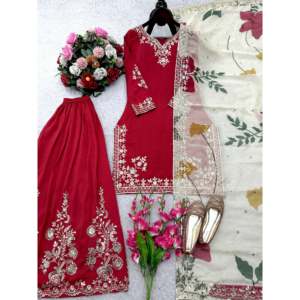 Conjunto de Fiesta de Diseñador, Top y Pantalón de Satén con Dupatta XL, Tela de Satén Elegante para Ocasiones Especiales - Product Image 2