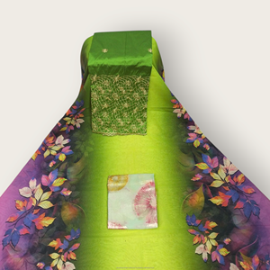 Tela Suiza Dirac de Lujo Verde y Morado con Panel Bordado en Oro para Vestidos de Fiesta Somalíes - Product Image 1