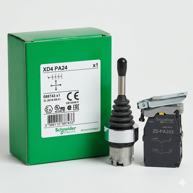 100% Original Schneider XD4PA24 Joystick Controller 22mm 4-Direction Metal Button Switch 1NO 3A 240VAC Genuine New In Box