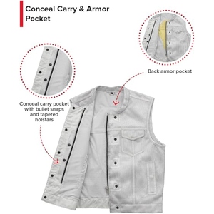 Custom <b>White</b> Perforated Genuine Cowhide Leather Motorcycle Club <b>Vest</b> With Concealed Carry Pockets OEM ODM Factory - Product Image 6