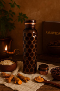 100 Percent Pure <b>Copper</b> Water <b>Bottle</b> Handmade Honeycomb Pattern Ayurvedic Drinkware Leak Proof BPA Free Reusable Hydration - Product Image 5
