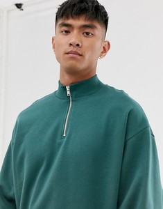 เสื้อสเวตเชิ้ตผู้ชายทรงโอเวอร์ไซส์ คอซิป ¼ ซิป สีเขียวล้วน ผ้าเฟรนช์เทอร์รี่ คอกลม ทรงลำลอง ความยาวปกติ เหมาะสำหรับใส่ในฤดูใบไม้ร่วง - Product Image 2