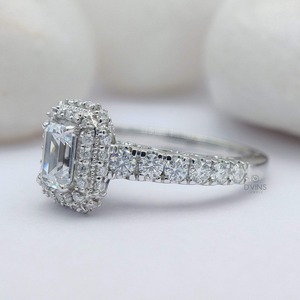 White <b>Gold</b> VVS1 D Color Emerald Cut Diamond GIA Certified Half Band Engagement & Eternity <b>Ring</b> Women's Party Gift - Product Image 3