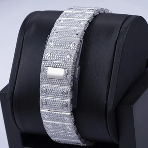 Montre automatique mécanique vintage squelette carrée en argent, entièrement sertie de diamants, style Hip Hop, pour homme, élégante et luxueuse - Product Image 5