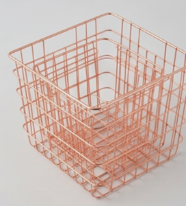 Modern <b>Square</b> Metal Wire <b>Storage</b> <b>Basket</b> Copper Finish Stackable Design Multi Purpose Neatening Organizer - Product Image 4
