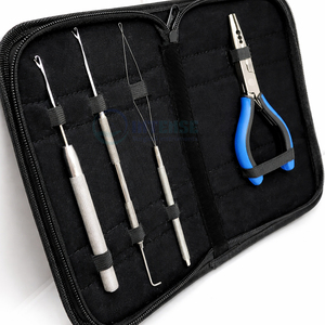 Kit d'outils professionnels pour extensions de cheveux, ensemble de 4 pièces, pince à micro-anneaux, aiguille à boucle, crochet et outil de tirage - Product Image 3