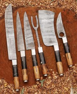 Ensemble de couverts de cuisine de style Damas haut de gamme, couteaux de chef en acier à motifs, manche en bois, outils de découpe culinaire, vente en gros - Product Image 1