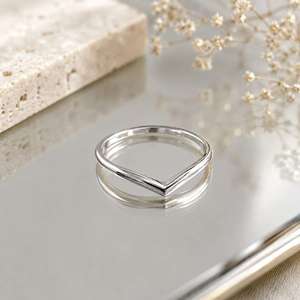 Bague en argent sterling 925 motif chevron, ensemble de bagues en V, bague empilable minimaliste, bague délicate pour le pouce, cadeau pour elle, vente en gros - Product Image 1