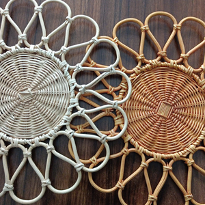 Brown Retro Rattan Eco-Friendly Irregular Shape Customizable Charger <b>Plate</b> Wicker Tableware for Dining Table Decor - Product Image 6