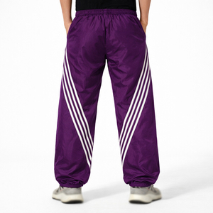 White Stripe Canvas Track Pants Men Lightweight Breathable Eco-Friendly Quick Dry Loose Fit <b>Drawstring</b> Closure Casual <b>Trousers</b> - Product Image 2