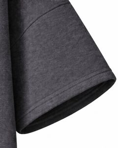 Sweat à capuche gris anthracite à manches courtes pour homme, pull décontracté, t-shirt à capuche léger, streetwear d'été, mélange de coton, poche kangourou - Product Image 5