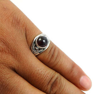 Bague en argent sterling 925 avec pierre précieuse grenat naturel, tendance, style bohème, bijou parfait pour femmes et hommes. - Product Image 3