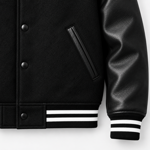 <b>Fly</b> Humble <b>Men's</b> Black Varsity <b>Jacket</b> PU Leather Sleeves Embroidered Logo Casual Autumn Wear Turn-down Collar cheap price - Product Image 6